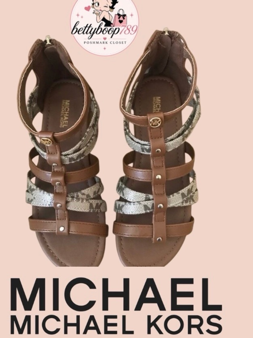 MICHAEL Michael Kors Tan Gladiator Sandals with Snake-Print Straps